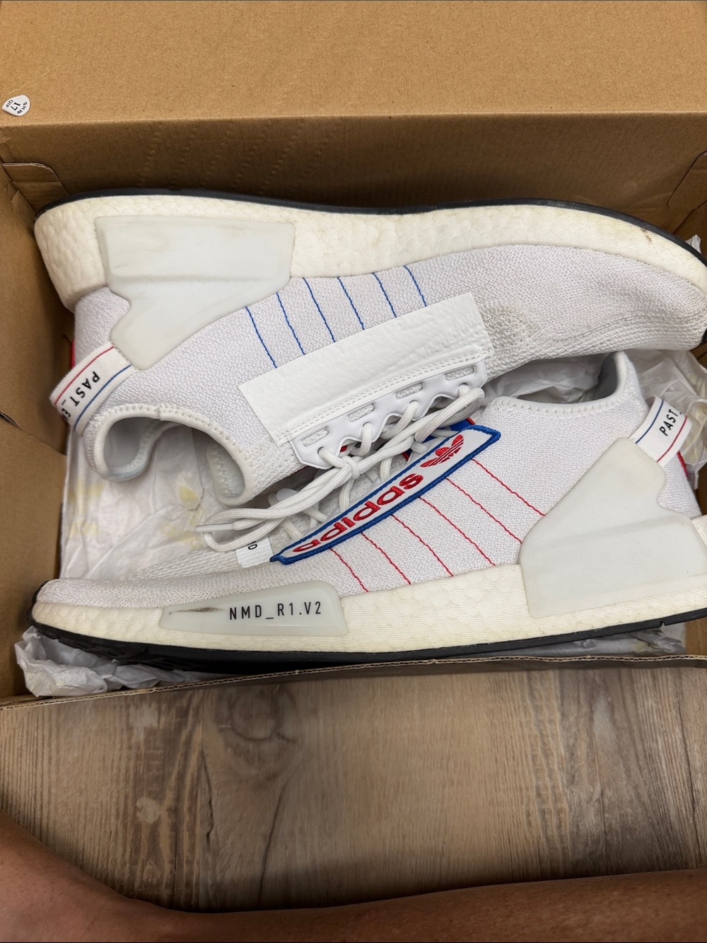 adidas White Sneakers with Red and Blue Accents